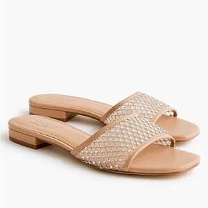 J Crew Rhinestone Mesh Slide Sandals Size 10 in Nude Rhinestone Mesh